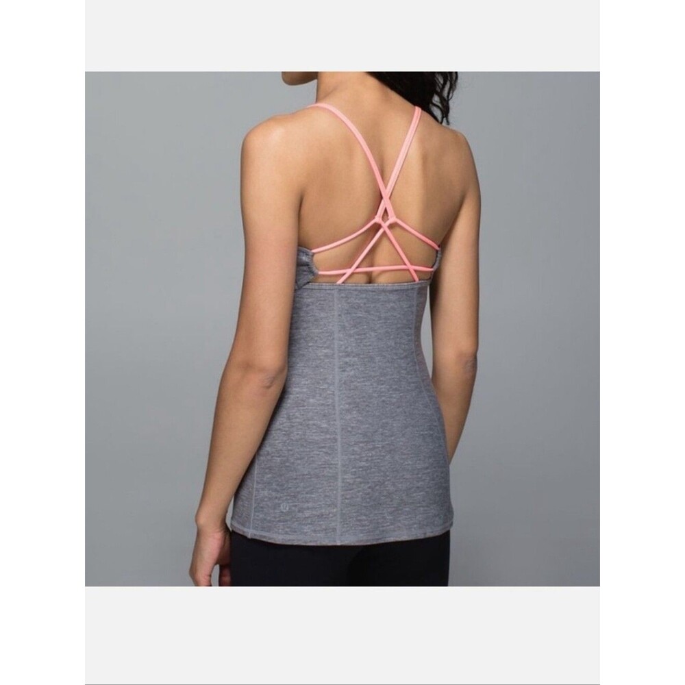 Lululemon Dancing Warror Gray Tank Top with Pink Strappy Back Size 6